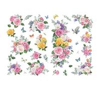Joeyan Fiori Transfers e Adesivi per Mobili e Artigianato, Decalcomania Fai da Te per la Casa su Legno Vetro Metallo Tela Carta e Plastica, 2 Grandi Disegni Floreali ad Acquerello 42x30cm, Rosa vivace