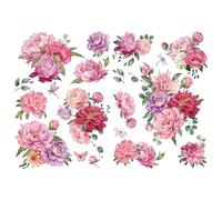 Joeyan Fiori Transfers e Adesivi per Mobili e Artigianato, Rosa lilla Decalcomania Fai da Te per la Casa su Legno Vetro Metallo Tela Carta e Plastica, 2 Grandi Disegni Floreali ad Acquerello 42x30cm