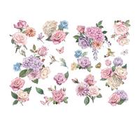 Joeyan Rosa Transfers e Adesivi per Mobili e Artigianato, Decalcomania Fai da Te per la Casa su Legno Vetro Metallo Tela Porcellana Carta e Plastica, 2 Grandi Disegni Floreali ad Acquerello 42x30cm
