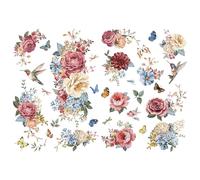 Joeyan Rosa Transfers e Adesivi per Mobili e Artigianato, Decalcomania Fai da Te per la Casa su Legno Vetro Metallo Tela Carta e Plastica, 2 Grandi Disegni Floreali ad Acquerello 42x30cm, Fiori misti