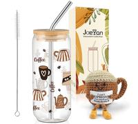Joeyan Set Regalo Compleanno per Persona Speciale Amanti Caffè,Uomo e Donna | Supporto Emotivo all'Uncinetto e Tumbler Vetro 20oz con Coperchio e Cannuccia per Caffè Freddo