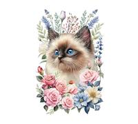 Joeyan Transfers e Adesivi per Mobili e Artigianato, Gatto adorabile Decalcomania Fai da Te per la Casa su Legno Vetro Metallo Tela Carta e Plastica, 2 Grandi Disegni Floreali ad Acquerello 42x30cm
