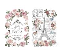 Joeyan Transfers e Adesivi per Mobili e Artigianato, Rosa di Parigi Decalcomania Fai da Te per la Casa su Legno Vetro Metallo Tela Carta e Plastica, 2 Grandi Disegni Floreali ad Acquerello 42x30cm