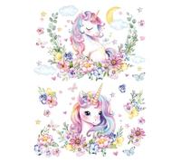 Joeyan Unicorno Trasferibili a Strofinare e Adesivi per Mobili e Artigianato, Decalcomania fai da te per la Casa su Legno, Vetro, Metallo, Tela, Porcellana, Carta e Plastica, 2 Grandi Design 43x30 cm