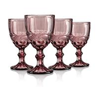 Joeyan Viola Vintage Bicchiere da Vino Vetro Con Sollievo,Colorato Bicchieri da Vino Bianco per Cocktail Cava Acqua,300 ml,Set da 4 Pezzi,Lavabile in Lavastoviglie