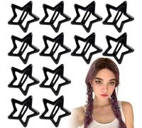 Joez Wonderful 12 fermagli per capelli a forma di stella, 4 cm, in metallo, a scatto, graziose mollette per capelli a stella, accessori per capelli antiscivolo alla moda per donne (nero)