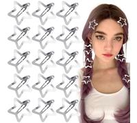 Joez Wonderful 15 fermagli per capelli a forma di stella, in metallo, graziosi fermagli per capelli a stella, antiscivolo, alla moda, da donna (argento, 4 cm)