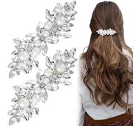 Joez Wonderful 2 fermagli per capelli con strass, accessori per capelli da sposa, color argento, con cristalli scintillanti, fermagli per capelli a forma di fiore, per matrimoni, spose (perla)