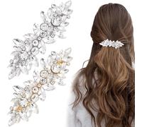 Joez Wonderful 2 fermagli per capelli con strass, accessori per capelli da sposa, colore argento, con cristalli scintillanti, fermagli per capelli per matrimoni, spose (oro, argento)