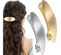 Joez Wonderful 2 fermagli per capelli francesi ovali da 7,6 cm, in metallo, grandi, da donna, vintage, formali, per matrimoni, balli, capelli lunghi, capelli spessi (oro + argento)