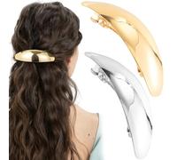 Joez Wonderful 2 fermagli per capelli francesi ovali lucidi, grandi fermagli per capelli in metallo, da donna, accessori per capelli formali vintage, per matrimoni, balli, capelli lunghi, capelli