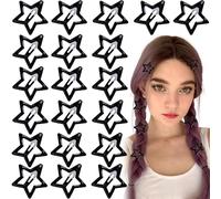 Joez Wonderful 20 fermagli per capelli a forma di stella, 3 cm, in metallo, graziose mollette per capelli a stella, antiscivolo, alla moda, accessori per capelli da donna (nero)