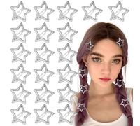 Joez Wonderful 20 fermagli per capelli a forma di stella, 3 cm, in metallo, graziosi fermagli per capelli a stella, antiscivolo, alla moda, da donna (argento lucido)
