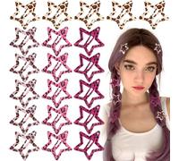 Joez Wonderful 20 fermagli per capelli a forma di stella leopardata, 3 cm, in metallo, graziosi fermagli per capelli a stella, antiscivolo, alla moda, accessori per capelli da donna (4 stili)