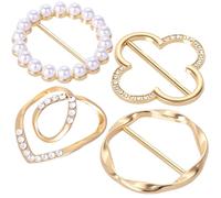 Joez Wonderful 4 anelli in metallo per sciarpa, clip per magliette da donna per il lato, anello per sciarpa, clip con perle per stringere, clip per abbigliamento da donna (oro, 4 stili)
