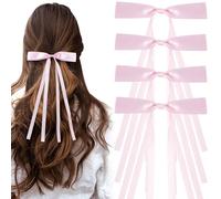 Joez Wonderful 4 fermagli per capelli con fiocco lungo, graziosi fermagli per capelli, accessori per capelli da donna (rosa)