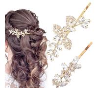 Joez Wonderful 4 fermagli per capelli con strass a forma di foglia di cristallo, accessori per capelli da sposa, fermagli per capelli con diamanti scintillanti, per donne, damigelle d'onore, sposa