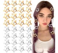 Joez Wonderful 40 fermagli per capelli a forma di stella, in metallo, graziosi fermagli per capelli a forma di stella, antiscivolo, alla moda, accessori per capelli da donna (argento + oro, 3 cm)