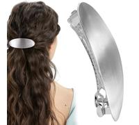 Joez Wonderful Fermaglio per capelli alla francese, 7,6 cm, ovale, in metallo, grande, da donna, vintage, formale, accessorio per capelli per matrimoni, balli, capelli lunghi, capelli spessi (argento)