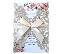 JOFANZA 20x Carte per inviti di nozze con taglio laser glitterato con nastro e buste per inviti Carta per fidanzamento con quinceanera compleanno addio al nubilato festa per la festa di compleanno