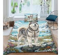 JOFHYYSIE Siberian Husky 3D Printing Qullt Cover Bedding Set Soft Microfibre Hidden Zipper And Pillowcase Teenagers Single（135x200cm）
