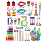 JOFLVA Strumenti Musicali Bambini, 32 Pezzi Set Strumenti Musicali Percussioni Giocattolos In Legno, Giochi Musicali Per Bambini, Creativi Ed Educativi E Regali Di Natale Per Bambini 3+.