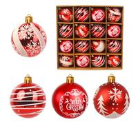 JOFONY 16 palline di Natale, 6 cm, per albero di Natale, colore rosso, bianco, da appendere, per vetrine, alberi di Natale, per interni ed esterni