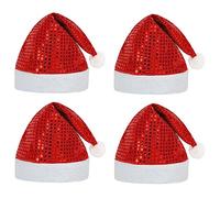 JOFONY Cappello di Babbo Natale per adulti, 4 pezzi, con paillettes e bordo in peluche, rosso, per le feste di Natale, decorazione natalizia