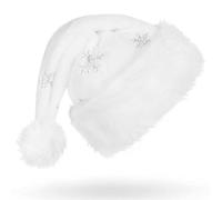 JOFONY Cappello di Natale, bianco con fiocchi di neve argentati, cappello di Babbo Natale, caldo e spesso, per feste di Natale
