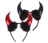JOFONY Cerchietto per capelli per Halloween, corna del diavolo, corna del diavolo, accessori per capelli neri e rossi, per carnevale e feste in costume, 2 paia