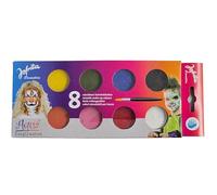 Jofrika Aqua Easy Creativ, set da 8 pezzi, delicato sulla pelle, colori altamente pigmentati a base d'acqua, miscelabili tra loro, con pennello, resistente alle sbavature e non grassi, 8 colori