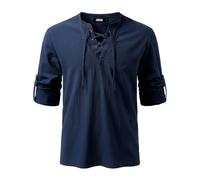 JOGAL Camicia da uomo vintage rinascimentale con lacci, camicia a maniche lunghe, in cotone, per i pirati vichinghi medievali, Blu marino, L