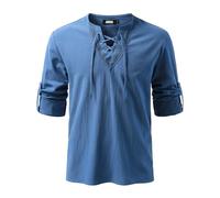 JOGAL Camicia da uomo vintage rinascimentale con lacci, camicia a maniche lunghe, in cotone, per i pirati vichinghi medievali, Azzurro, M