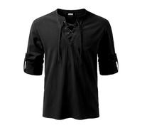 JOGAL Camicia da uomo vintage rinascimentale con lacci, camicia a maniche lunghe, in cotone, per i pirati vichinghi medievali, Nero , M