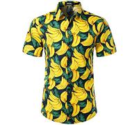 JOGAL - Camicia hawaiana a maniche corte da uomo, stampa a tema frutta, verde giallo, XXL