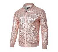 JOGAL Giacca da baseball da uomo, con paillettes metallizzate, da discoteca, da discoteca, per feste, champagner, M