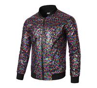 JOGAL Giacca da baseball da uomo, con paillettes metallizzate, da discoteca, da discoteca, per feste, multicolore, L