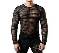 JOGAL Uomo Muscolo Trasparente Camicie Manica Lunga Maglia Maglia Intimo, Nero , S