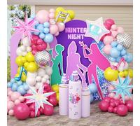 JOGAMS Kit di 175 palloncini colorati K-Pop, rosa acceso, blu, giallo, bianco, rosa, con palla da discoteca, note musicali, stelle iridescenti, palloncini in lamina per musica Kpop, discoteca