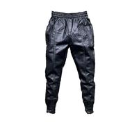 Jogger in Pelle Finta Maschile, Pantaloni a Mazza da Motocicletta in Vita Elastica per Pantaloni in Pelle Nera