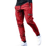 Jogging Uomo Tasca con zip, Pantaloni da Jogging Uomo - Jogging tecnico con tasche multiple, pantaloni fluidi e aderenti, pantaloni alla moda per sport e relax quotidiano, rosso, L