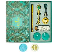 Joggtser Alfabeto cera Set di timbri con impugnatura in ferro, 60 pezzi di perle, 1 cucchiaio per sciogliere, 2 candele, 1 penna