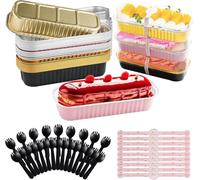 Jogoico 30 Pezzi Mini Teglie per Pane con Coperchi e Cucchiai 200ML Contenitori Rettangolari per Cupcake in Alluminio Riutilizzabili Torte Durian Dessert Picnic Crema Cheesecake