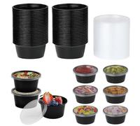Jogoico 50 Pezzi Piccoli Contenitori con Coperchio 50ML- 2OZ Vasetti di Plastica con Coperchio Trasparente, Barattoli per Alimenti, Scatola per Salsa, Condimenti, Zuppe, Creme, DIY Nero Riutilizzabile