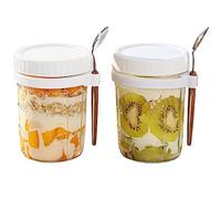 Jogoico Overnight Oats Jars, 2 pezzi Barattoli di avena durante la notte con coperchio e cucchiaio, Tazza di Muesli To Go, Tazza Yogurt e Cereali per Insalate Latte Cereali Frutta(Bianco, 350ml)
