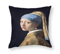 Johannes Vermeer Ragazza con un orecchino di perla (1665) pittura olandese dell'età d'oro - 17 x 22, stampa artistica - 1 federa in poliestere e nucleo cuscino, stile tessile per la casa 55 x 55 cm