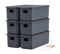 johgee 6 scatole di immagazzinaggio con coperchio, in plastica, con manici, scatole di immagazzinaggio, organizer con adesivi, per cucina, scaffale, armadio, bagno, grigio