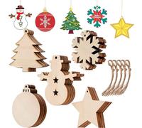 Johiux 50 Decorazioni Natalizie in Legno Grezzo, Decorazioni Natalizie Fai da Te, Regali di Natale, Albero di Natale, Stella di Legno, Disco Rotondo, Fiocco di Neve, Pupazzo di Neve (Christmas)