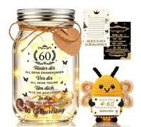 Johiux 60° compleanno donna uomo luce LED bottiglia 60. Regalo di compleanno con api di patate positive, tasca portafortuna positiva ape biglietto di compleanno divertente regalo di denaro