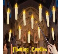Johiux Candele galleggianti per Halloween, con bacchetta magica, 12 candele magiche da appendere, a LED, senza fiamma, a batteria, per Halloween, Natale, decorazione a LED.